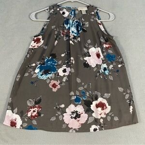 LOFT Petite Women’s Gray Floral Sleeveless Blouse, Round Neck, size XSP